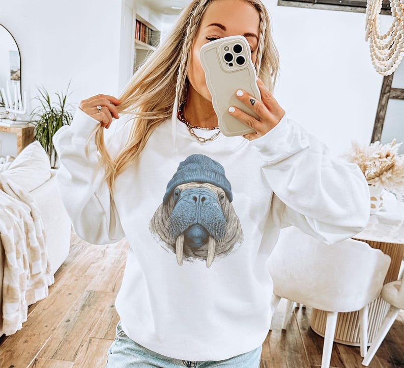 Retro Walrus Wearing Beanie Vintage Arctic Wildlife Unisex Sweatshirt