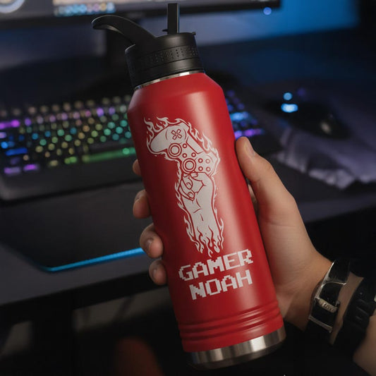 Personalized Gamer Water Bottle, Gaming Tumbler, Christmas Gift for Boys, Kids, Men