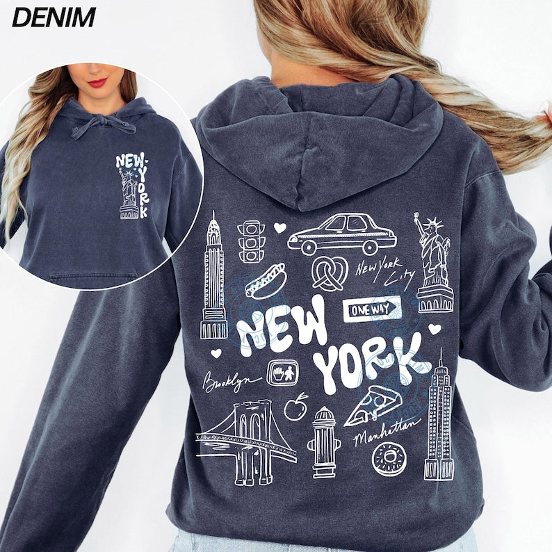 Comfort Colors® New York Hoodie, NYC Hoodie, New York City Sweatshirt, Travel Shirt, Vacation Shirt for Women, Aesthetic Oversized Hoodie