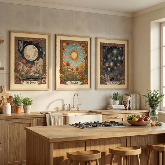 Tarot Wall Art Set: Vintage Celestial Botanical Prints (Sun Moon Stars)