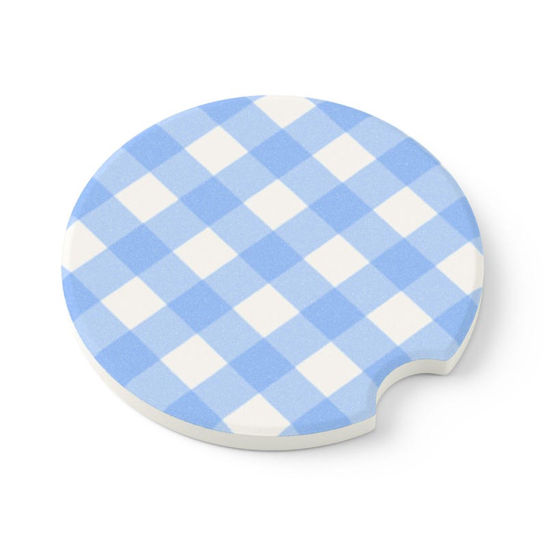 Universal Fit Blue Gingham Car Coasters, 1 or 2 Count Car Accessories