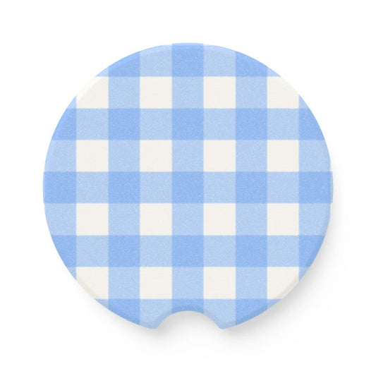 Universal Fit Blue Gingham Car Coasters, 1 or 2 Count Car Accessories