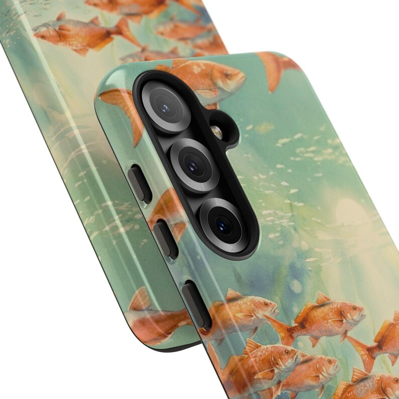 Redfish Phone Case, Tough Case iPhone 17 16 Pro Max, Fishing Phone Cover, Coastal Redfish Artwork, Fisherman Gift, Lucky Levi