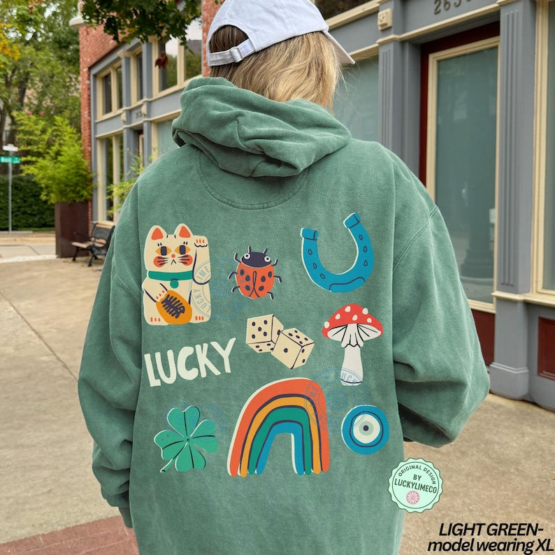 Comfort Colors® Lucky Hoodie, Luck Sweatshirt, Back Design Hoodie, Lucky Girl Hoodie, Aesthetic Shirt, Lucky Things Hoodie, St Patricks Day