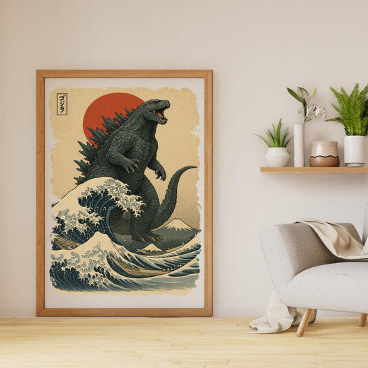 Vintage Japanese Godzilla Poster - Retro Kaiju Wall Art - Japanese Monster Movie Print - Godzilla Movie Decor, Sci-Fi Film Poster