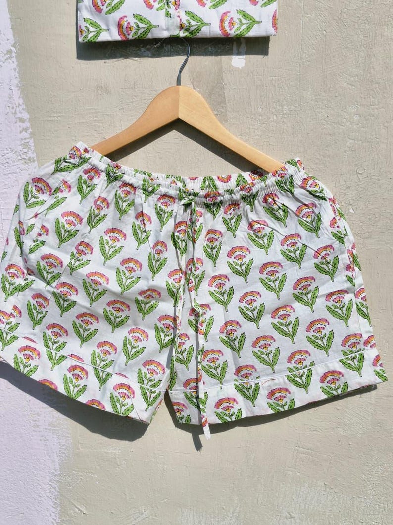Handmade Cotton Pajama Set: Floral Print Women's Sleepwear