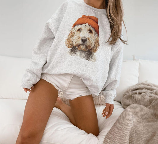 Retro Cockapoo Wearing Beanie Vintage Dog Unisex Sweatshirt