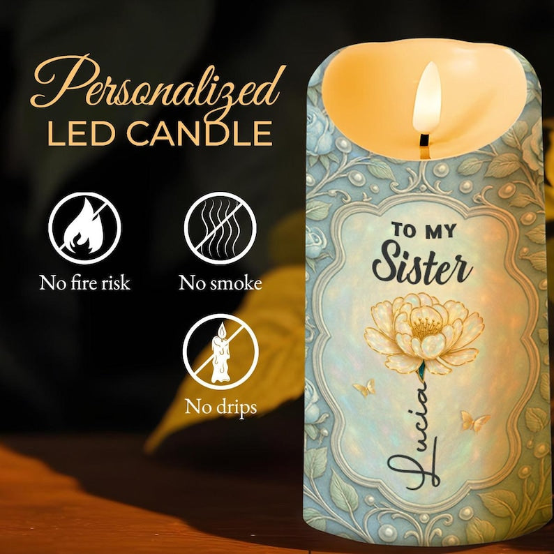 Personalized To My Sister Led Candle, Little Sister Gift, Sisters Candle, Battery Candles, Soul Sister Gift,Flameless Candle,Big Sister Gift