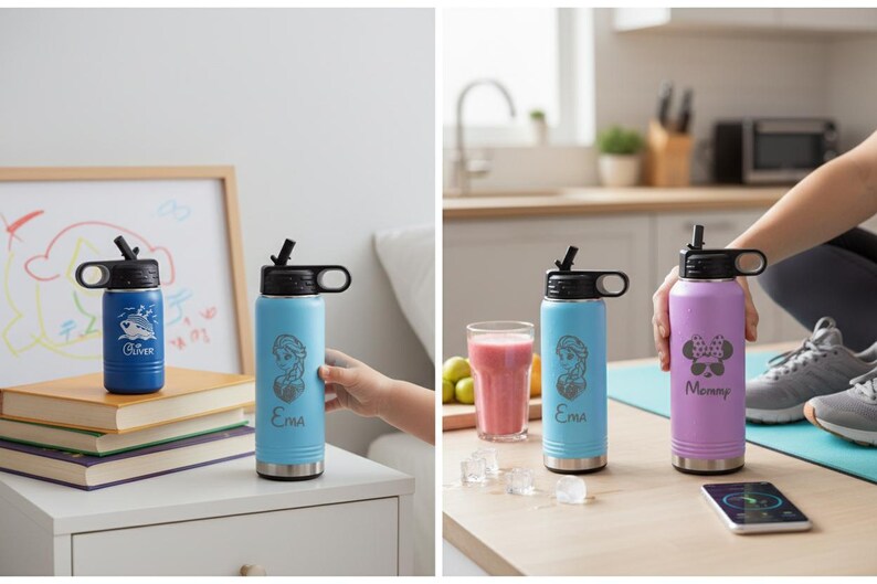 Custom Disney Toddler Water Bottle, Personalized Kids Tumbler with Name, First Family Disney Trip Laser Engraved Cup, Customized Sippy Cup