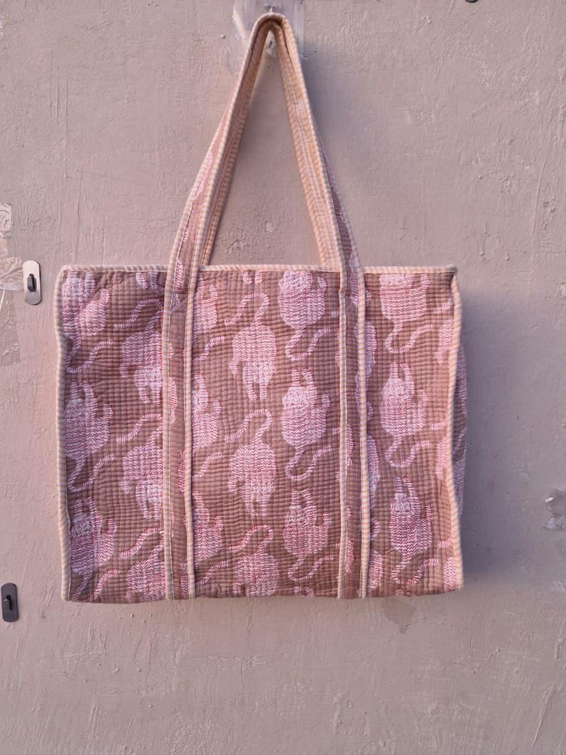 Handmade Quilted Cotton Tote Bag Tiger Print | Boho Shoulder Bag Reusable Market Tote | Eco Friendly Gift for Women