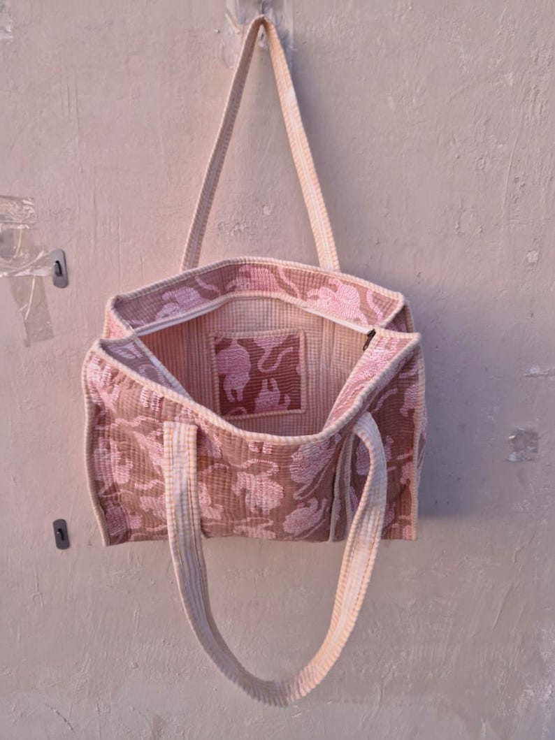 Handmade Quilted Cotton Tote Bag Tiger Print | Boho Shoulder Bag Reusable Market Tote | Eco Friendly Gift for Women