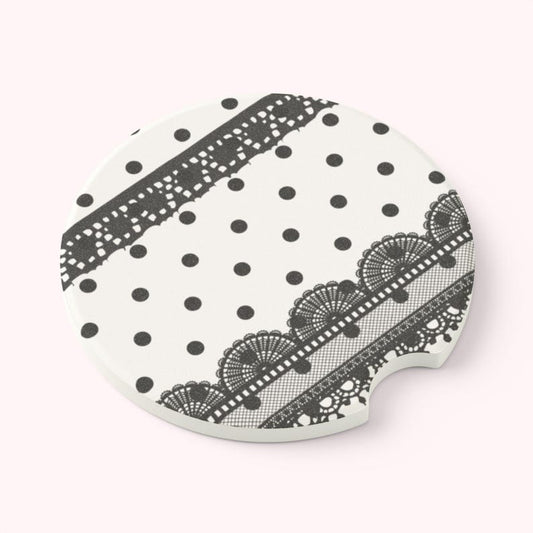 Universal Fit Lacey Polka Dot Car Coasters, 1 or 2 Count Lace Car Accessories