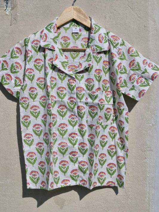 Handmade Cotton Pajama Set: Floral Print Women's Sleepwear