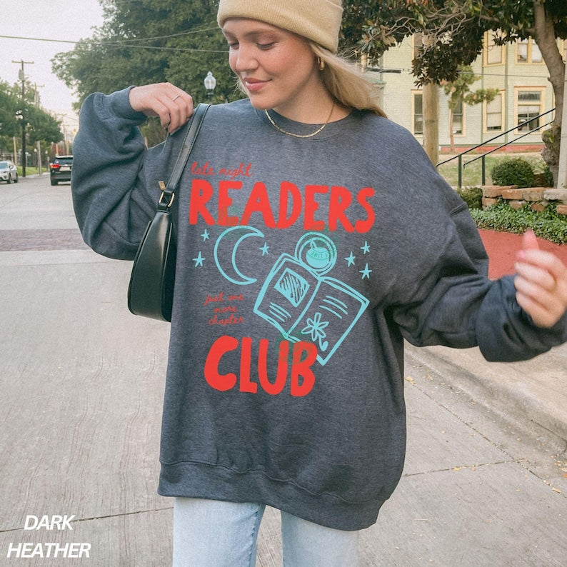 Late Night Readers Club Sweatshirt, Book Lover Gifts, Trendy Book Shirt, Bookish Sweatshirt, Reading Shirt for Women, Bookworm Gift