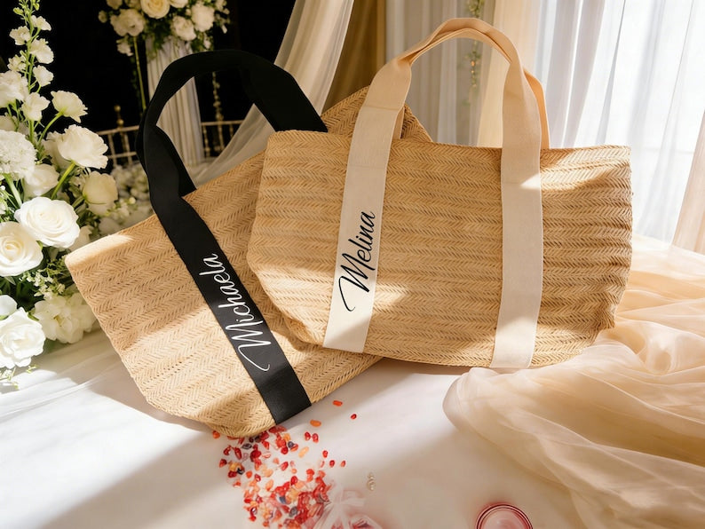 Monogram Straw Tote Bag, Personalized Initial Beach Bag, Custom Woven Shoulder Tote, Summer Gift for Women, Vacation Travel Bag