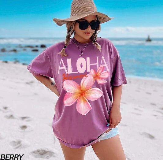 Comfort Colors® Hawaii Shirt, Aloha Hawaii Shirt, Summer Flower Shirt, Trendy Summer Tee, Retro Summer Top, Hawaiian Shirt, Beach Lover Tee