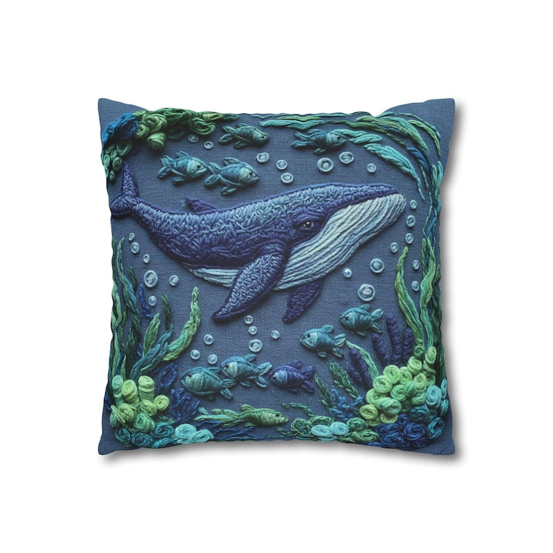 Whale Pillow Cover, Square Ocean Print, Coastal Home Decor, Nautical Sea Life Cushion, Beach house
