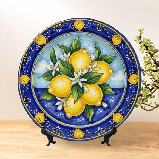 Italian Lemon Decorative Plate, Round Wall Art Inspired by Amalfi Coast Decor