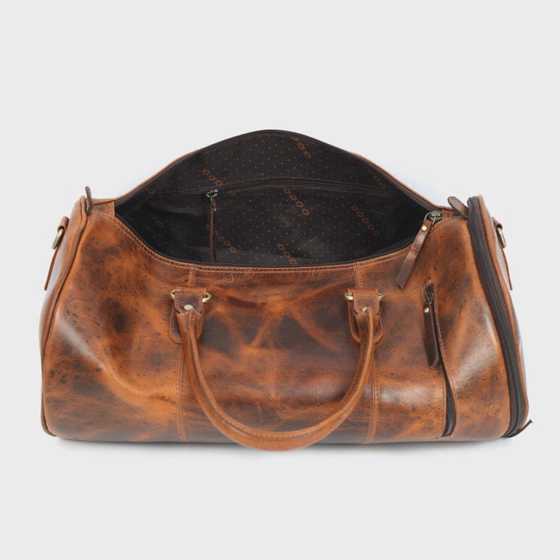 Full Grain Leather Gym Duffle Bag with Shoe Compartment ā Vintage Weekender Carry On