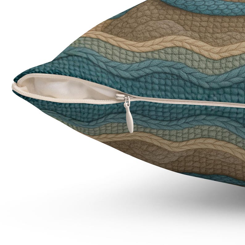Mermaid Throw Pillow Coastal Boho Decor, Macrame Style Inspired Ocean Cushion, Neutral Beach House Accent
