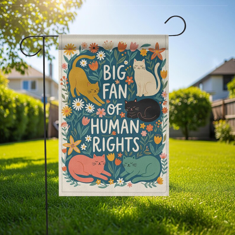 Cat Human Rights Garden Flag: Retro Floral Yard Decor