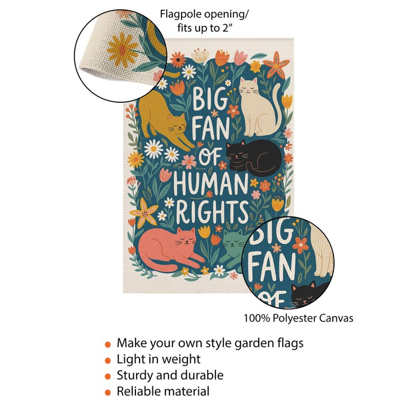 Cat Human Rights Garden Flag: Retro Floral Yard Decor