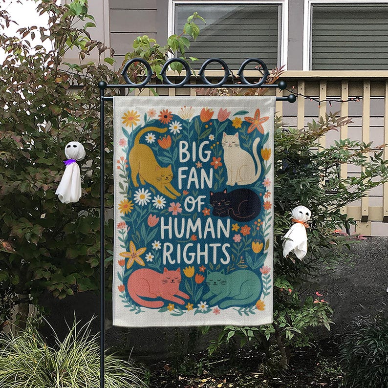 Cat Human Rights Garden Flag: Retro Floral Yard Decor