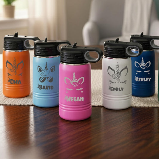 Custom Unicorn Tumblers,Personalized Birthday Girl Water Bottles,Matching Unicorn Birthday Party Gifts,Unicorn Crown Birthday Cups