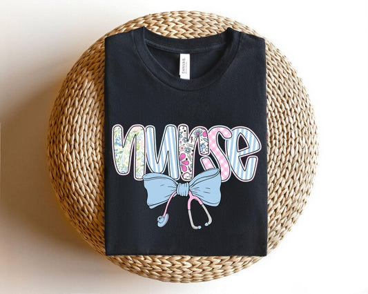 Coquette Bow Nurse Sweater, Floral Nurse Sweatshirt, Nurse Life Crewneck, Nurse Appreciation Gift For Women, Registered Nurse Sweatshirt