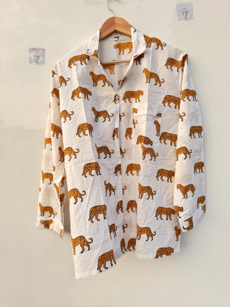 Leopard Cotton Pajamas Women Safari Animal Sleepwear Summer Loungewear Jungle Nightwear