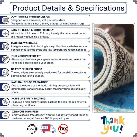 Rainbow Floral Runner Rug: Colorful Bloom Hallway Carpet, Machine-Washable Non-Slip