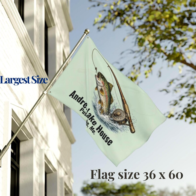 Personalized Trout Fishing Lake House Flag Custom Cabin Flag Fly Fishing Decor Fisherman Gift Personalized Outdoor Flag