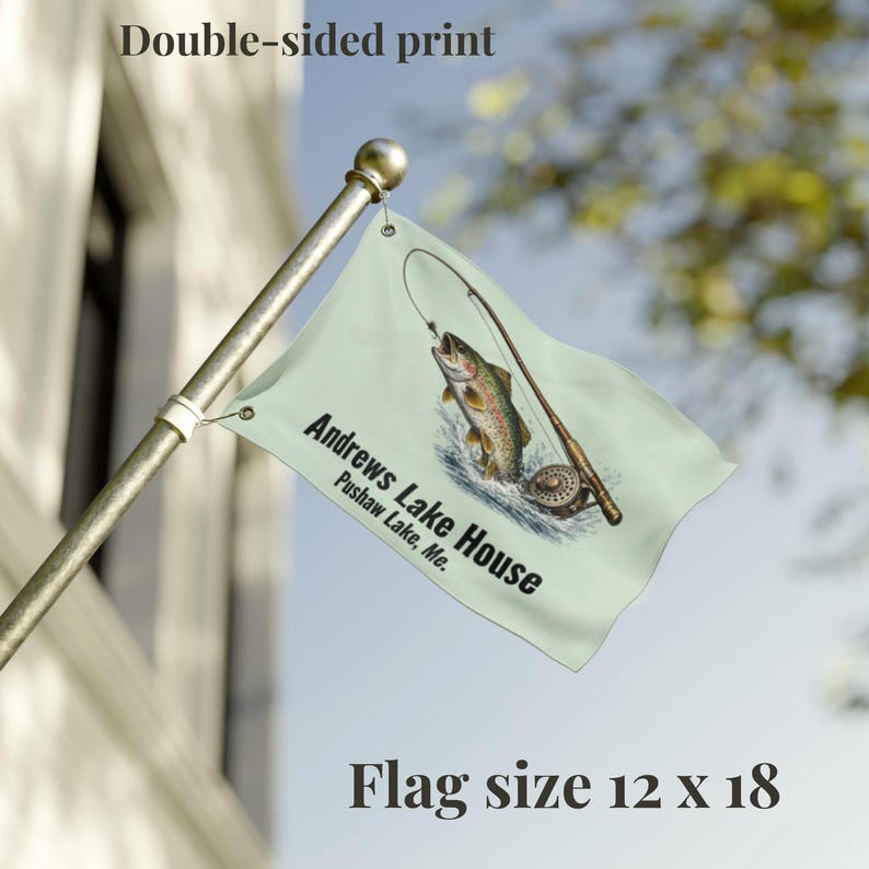 Personalized Trout Fishing Lake House Flag Custom Cabin Flag Fly Fishing Decor Fisherman Gift Personalized Outdoor Flag