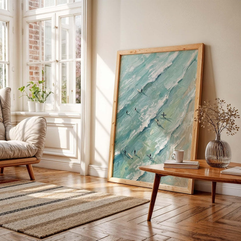 Surfing Print, Retro Ocean Waves, Coastal Beach Wall Art, Summer Vibes Poster