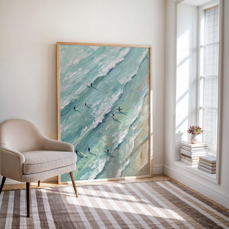 Surfing Print, Retro Ocean Waves, Coastal Beach Wall Art, Summer Vibes Poster