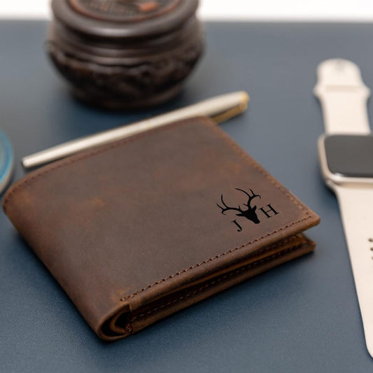 Personalized Leather Wallet Engraved RFID Men Wallet, Custom Christmas Bifold Gift for Dad Husband Boyfriend Him Anniversary Birthday Gift