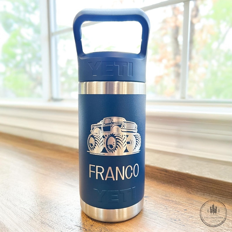 Personalized Kids Custom Yeti Rambler Jr Water Bottle Engraved Insulated Tumbler Back to School Gift Idea for Children 20 Theme Options