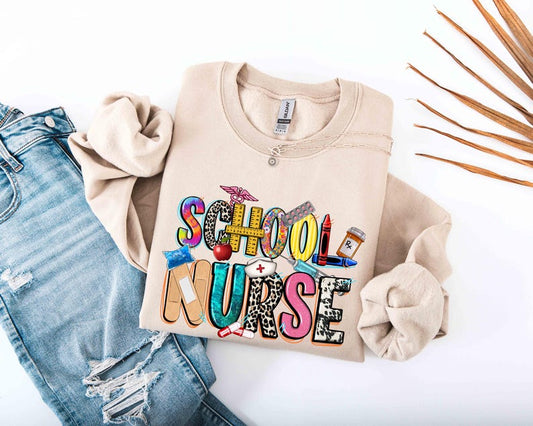 School Nurse Sweatshirt,Nurse Shirt,School Shirts For Nurse,Cute School Nurse Shirt, Graphic Tees Women Trendy Tee,School Nurse V Neck Shirt