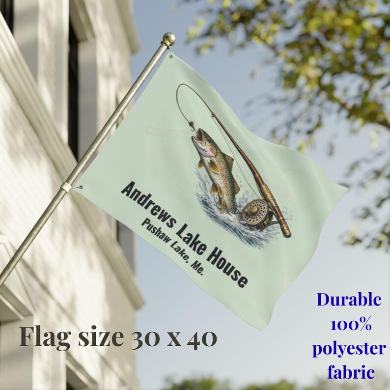 Personalized Trout Fishing Lake House Flag Custom Cabin Flag Fly Fishing Decor Fisherman Gift Personalized Outdoor Flag