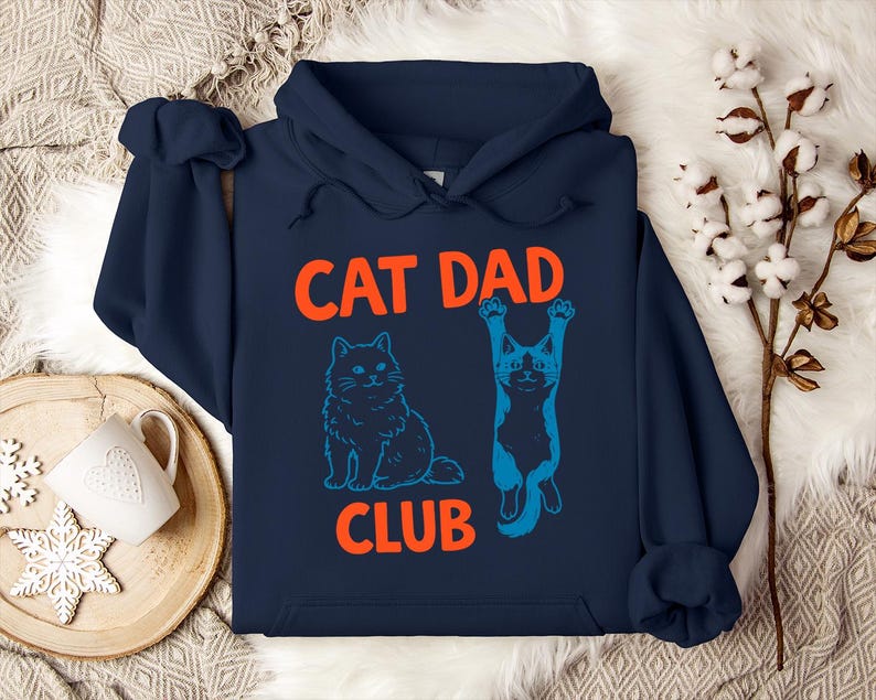 Cat Dad Club Hoodie, Retro Cat Lover Gift for Men, Funny Cat Daddy Hoodie, Vintage Style Pet Owner Hoodie
