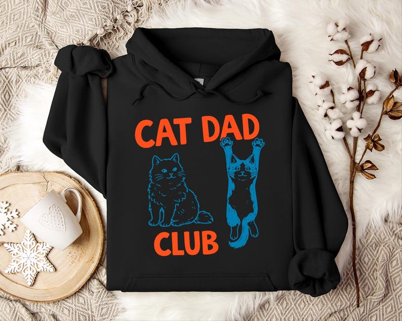 Cat Dad Club Hoodie, Retro Cat Lover Gift for Men, Funny Cat Daddy Hoodie, Vintage Style Pet Owner Hoodie