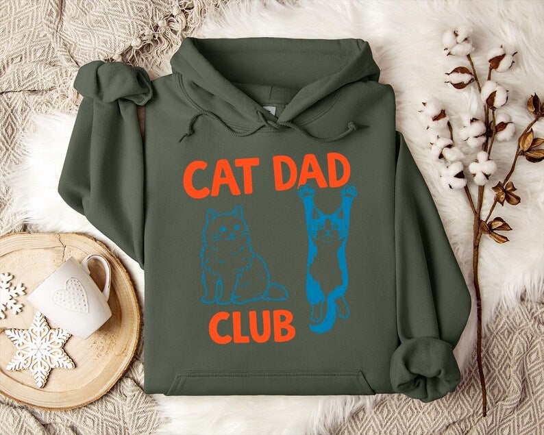 Cat Dad Club Hoodie, Retro Cat Lover Gift for Men, Funny Cat Daddy Hoodie, Vintage Style Pet Owner Hoodie