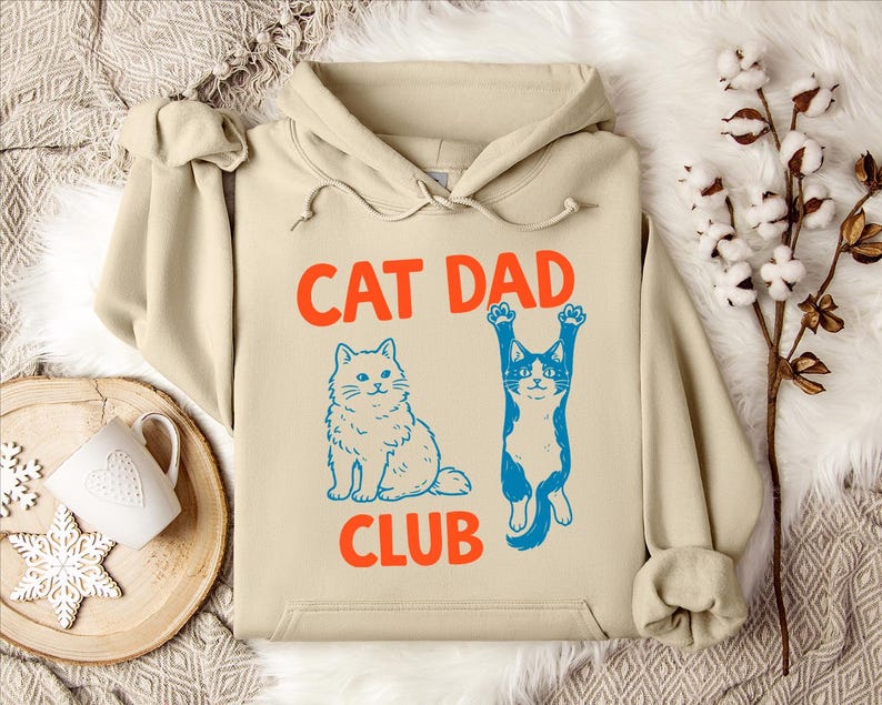 Cat Dad Club Hoodie, Retro Cat Lover Gift for Men, Funny Cat Daddy Hoodie, Vintage Style Pet Owner Hoodie