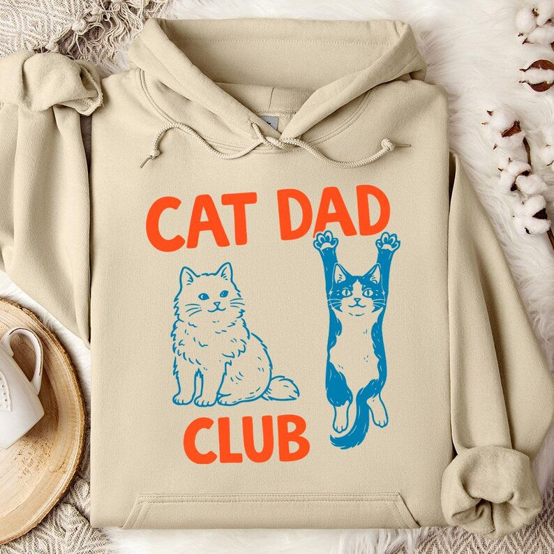 Cat Dad Club Hoodie, Retro Cat Lover Gift for Men, Funny Cat Daddy Hoodie, Vintage Style Pet Owner Hoodie