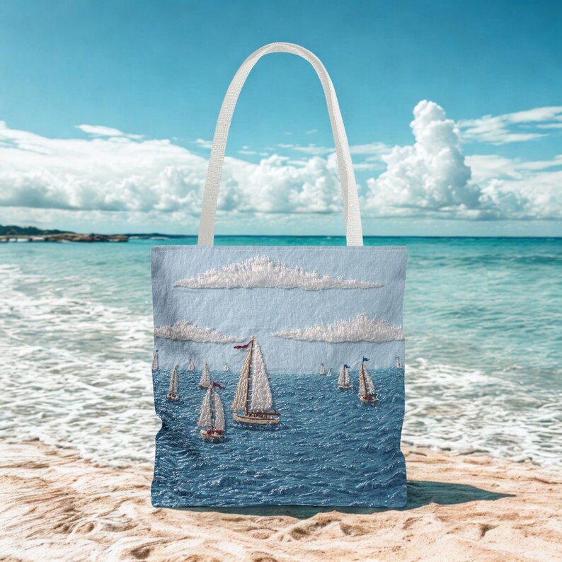 Coastal Beach Tote Bag Sailboat Ocean Summer Bag Nautical Tote Beach House Bag Lake Day Bag Seaside Tote Large Beach Bag Gift
