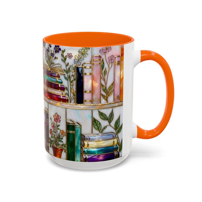 Floral Bookish Stained-Glass Style Mug, Book Lover Gift, Library Aesthetic Cup, Reading Mug