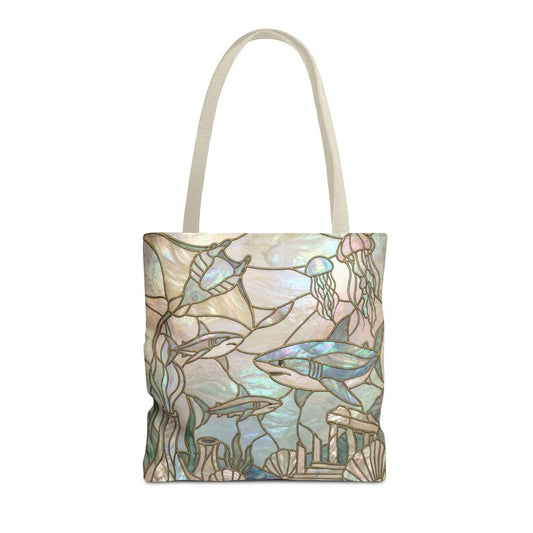 Coastal Shark Tote Bag Beach Bag Ocean Lover Gift, Stained Glass Style Tote, Luxury Beach Tote, Nautical Bag, Coastal Mom Gift, Reusable Bag
