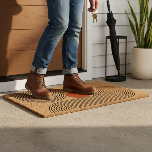 Mid-Century Modern Coir Doormat, Geometric Welcome Mat