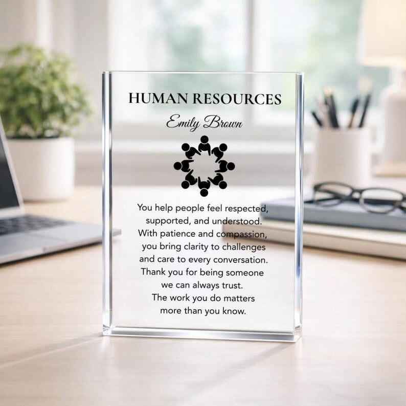 Human Resources Gift Desk Plaque for HR Manager or Team, Meaningful Thank You Keepsake, Personalized Appreciation Gift for Coworker or Boss