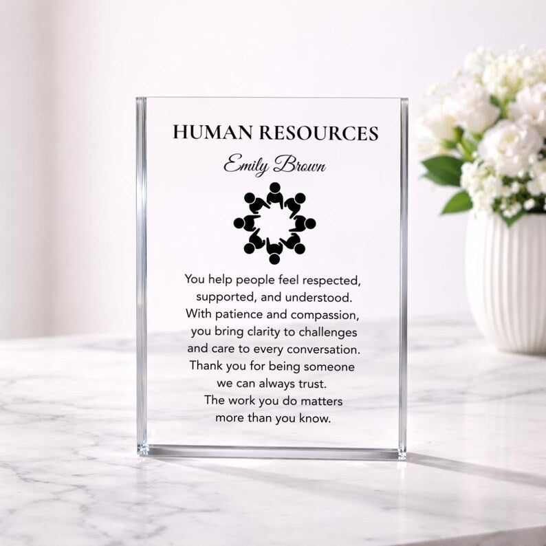 Human Resources Gift Desk Plaque for HR Manager or Team, Meaningful Thank You Keepsake, Personalized Appreciation Gift for Coworker or Boss